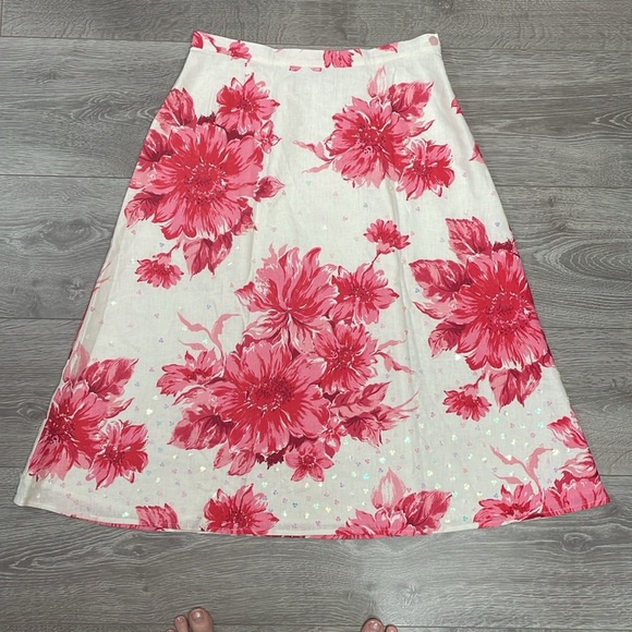 Coldwater Creek Linen Blend Floral Sequin A-Line Lined Skirt PM - Picture 7 of 16